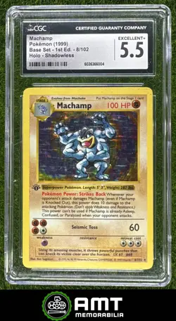 Machamp Holo Shadowless CGC 5.5 1999 Pokemon 1st Edition Base Set #8/102 6004 - Image 1