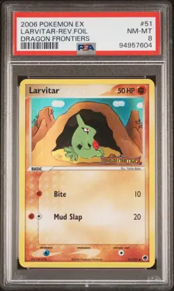 2006 POKEMON EX DRAGON FRONTIERS #51 LARVITAR-REVERSE FOIL PSA 8 - Image 1