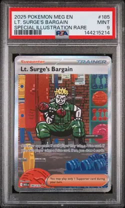 2025 Pokemon Mega Evolution Base #185 SIR Lt. Surge's Bargain PSA 9 Mint - Image 1