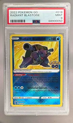 68900050 Radiant Blastoise 2022 Pokemon Sword & Shield Pokemon GO #018 PSA 9 - Image 1