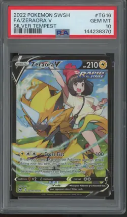 2022 Pokemon SWSH Silver Tempest Full Art #TG16 Zeraora V Gem Mint PSA 10 - Image 1
