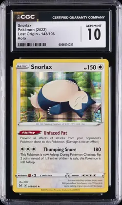 2022 POKEMON SWORD & SHIELD LOST ORIGIN #143 SNORLAX-HOLO CGC 10 GEM MINT - Image 1