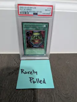 2002 YU-GI-OH! LOB LEGEND OF BLUE EYES 1ST ED #052 POT OF GREED PSA 8 - Image 1