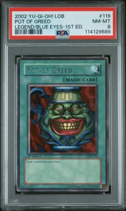 2002 YU-GI-OH! LOB LEGEND OF BLUE EYES 1ST ED #052 POT OF GREED PSA 8 - Image 2