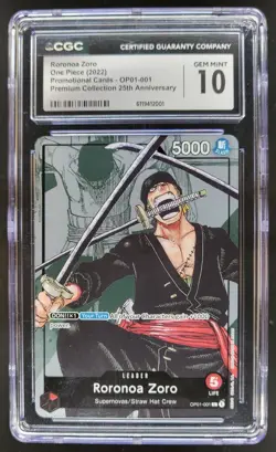 2022 ONE PIECE RORONOA ZORO 25TH ANNIVERSARY OP01-001 CGC 10 B PT - Image 1