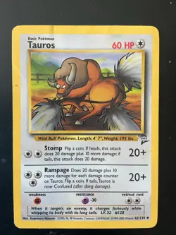 Pokemon Tauros Vintage Card 062/130 Base Set 2 Regular Wotc 2000 - Image 1