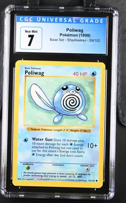 Pokemon 1999 Poliwag Shadowless Base Set #59 CGC 7 - Image 1