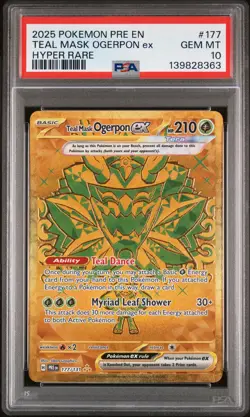 2025 POKEMON PRE EN-PRISMATIC EVOLUTIONS HYPER RARE TEAL MASK OGERPON EX PSA 10 - Image 1