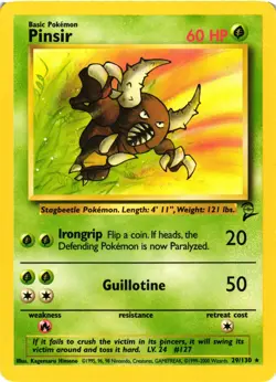 Pokemon TCG Pinsir 29/130 Base Set 2 Rare MP/HP - Image 1