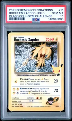 2021 POKEMON CELEBRATIONS CLASSIC COLL #15 ROCKET'S ZAPDOS-HOLO PSA 10 - Image 1