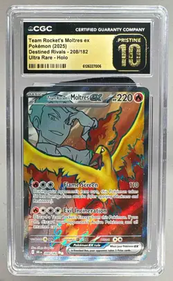 Team Rocket's Moltres 2025 Pokemon Destined #208 Ultra Rare Holo CGC 10 Pristine - Image 1