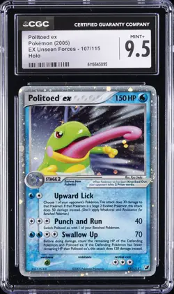 2005 POKEMON EX UNSEEN FORCES HOLO #107 POLITOED EX CGC 9.5 - Image 1