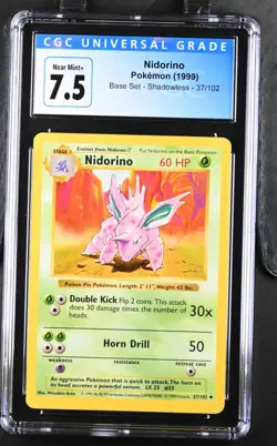 Pokemon 1999 Nidorino Shadowless Base Set #37 CGC 7.5 - Image 1