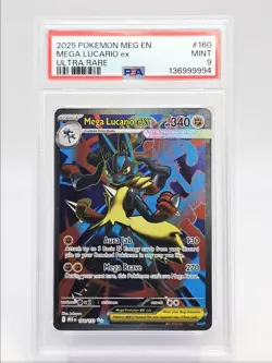 MEGA LUCARIO EX 2025 POKEMON MEGA EVOLUTION ULTRA RARE 160/132 PSA 9 Q1271 - Image 1