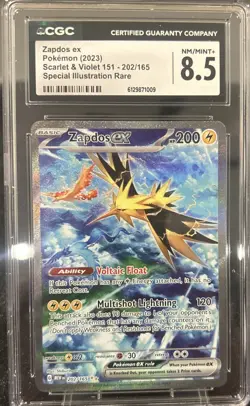 2023 POKEMON MEW EN-151 202 ZAPDOS EX SPECIAL ILLUSTRATION RARE NM/Mint 8.5 - Image 1