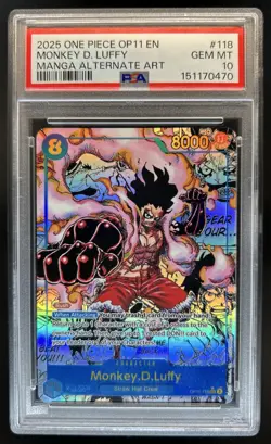 2025 One Piece Monkey.D.Luffy Secret Rare Manga Alternative Art #OP11-118 PSA 10 - Image 1