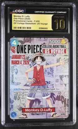 PRISTINE 10 CGC One Piece Card Monkey.D.Luffy P-055 College Basketball Voyage - Image 1