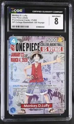 MINT 8 CGC One Piece Card Monkey.D.Luffy P-055 College Basketball Voyage US SHIP - Image 1