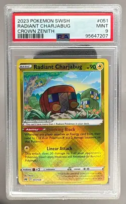 7207 Radiant Charjabug 2023 Pokemon Sword & Shield Crown Zenith #051 PSA 9 - Image 1