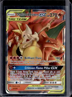 2019 Pokemon SM Cosmic Eclipse Charizard Braixen Tag Team Holo #22/236 - Image 1