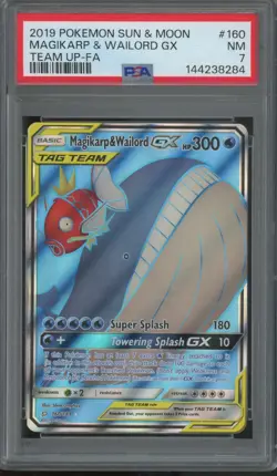 2019 Pokemon Sun & Moon Team Up #160 Magikarp & Wailord GX PSA 7 - Image 1