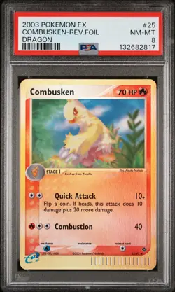 2003 POKEMON EX DRAGON #25 COMBUSKEN-REVERSE FOIL PSA 8 - Image 1