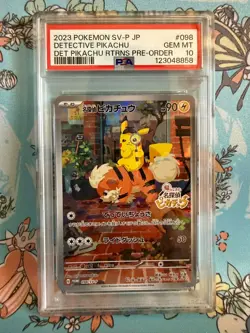 2023 POKEMON JPN SV-P PROMO #098 DETECTIVE PIKACHU PSA 10 - Image 1