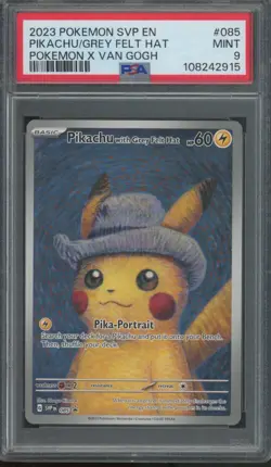 2023 Pokemon SVP EN Pokemon X Van Gogh #085 Pikachu Grey Felt Hat Mint PSA 9 - Image 1