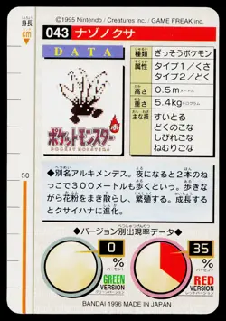 Oddish No. 043 Green Bandai Carddass Series 1-2 G Pokemon Japanese MP - Image 2