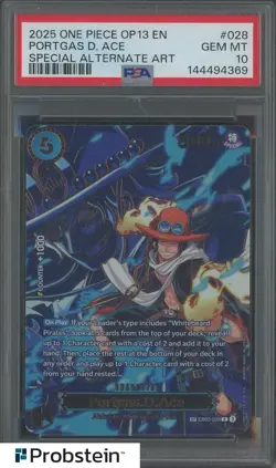 2025 One Piece OP13 EN Special Alternate Art #028 Portgas D. Ace PSA 10 GEM MINT - Image 1