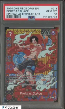 2024 One Piece OP08 EN Special Alternate Art #013 Portgas D. Ace PSA 10 GEM - Image 1