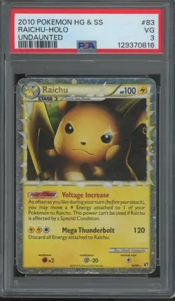 2010 Pokemon HG & SS Undaunted Holo #83 Raichu PSA 3 - Image 1