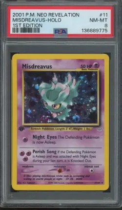 2001 Pokemon Neo Revelation 1st Edition Holo #11 Misdreavus PSA 8 - Image 1