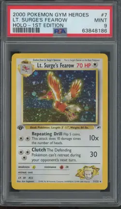2000 Pokemon Gym Heroes 1st Edition Holo #7 Lt Surge's Fearow Mint PSA 9 - Image 1