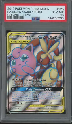 2019 Pokemon Sun & Moon Cosmic Eclipse Mega Lopunny Jigglypuff GX Gem PSA 10 - Image 1