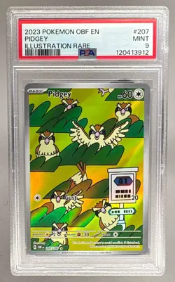 3912 Pidgey 2023 Pokemon SV Obsidian Flames OBF EN #207 Illustration Rare PSA 9 - Image 1