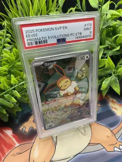 EEVEE #173 2025 POKEMON PRISMATIC EVOLUTIONS POKEMON CENTER ETB PROMO MINT PSA 9 - Image 3