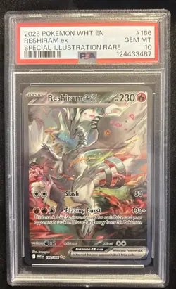 Pokemon 2025 WHT En-White Flare Reshiram EX #166/086 PSA 10 Gem MT - Image 1