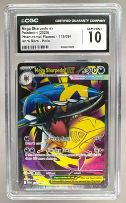 7009 Mega Sharpedo ex 2025 Pokemon Phantasmal Flames #113 Ultra Rare Holo CGC 10 - Image 1