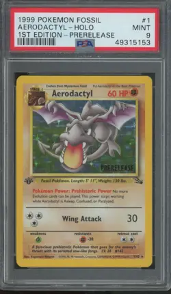 1999 Pokemon Fossil Prerelease 1st Edition Holo #1 Aerodactyl Mint PSA 9 - Image 1