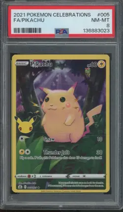 2021 Pokemon Celebrations Full Art #005 Pikachu PSA 8 - Image 1
