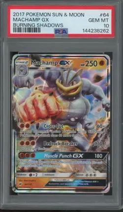 2017 Pokemon Sun & Moon Burning Shadows #64 Machamp GX Gem Mint PSA 10 - Image 1
