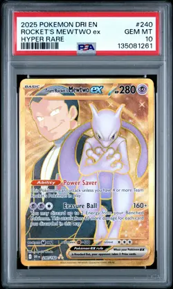 2025 POKEMON DRI EN-DESTINED RIVALS HYPER RARE TEAM ROCKET'S MEWTWO EX PSA 10 - Image 1