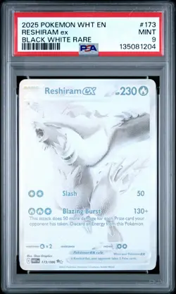 2025 POKEMON WHT EN-WHITE FLARE BLACK WHITE RARE #173 RESHIRAM EX PSA 9 - Image 1