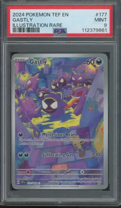 2024 Pokemon TEF EN Illustration Rare #177 Gastly Mint PSA 9 - Image 1