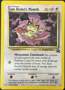 Team Rocket's Meowth 18/53 Black Star Rare Promo WOTC Pokemon Card VLP - Image 1