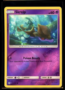 2019 Sun & Moon - Cosmic Eclipse Skrelp #91 Reverse Holo Pokemon Card - Image 1