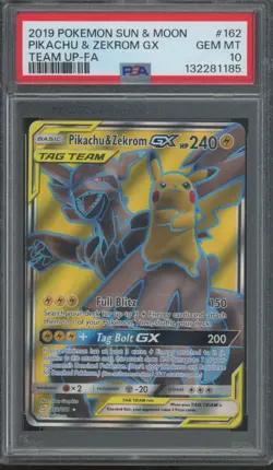 2019 Pokemon Sun & Moon Team Up #162 Pikachu & Zekrom-GX Gem Mint PSA 10 - Image 1