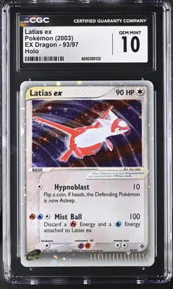 CGC 10 GEM MINT Latias ex 2003 EX Dragon 93/97 Holo SWIRL Pokemon Card - Image 1
