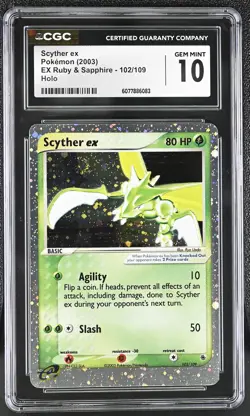 CGC 10 GEM MINT Scyther ex EX Ruby & Sapphire 102/109 Holo SWIRL Pokemon Card - Image 1
